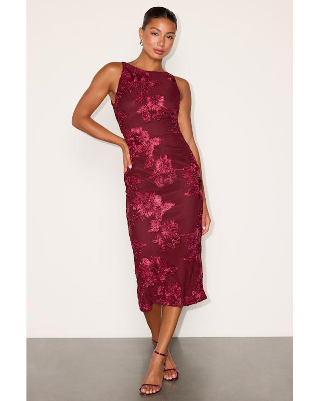 Lulus Red Taylin Floral Applique Backless Midi Dress