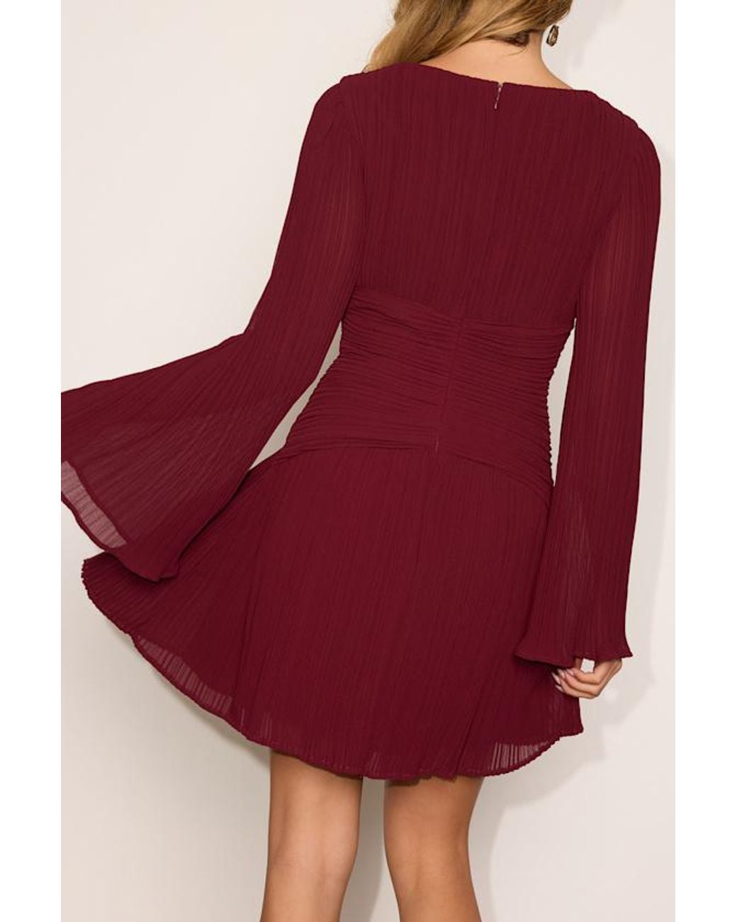 Lulus Red Rhea Pleated Long Sleeve Mini Dress