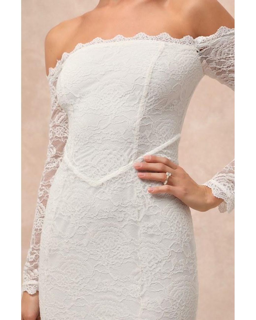 Lulus Natural Beloved Promise Lace Off-The-Shoulder Mermaid Maxi Dress