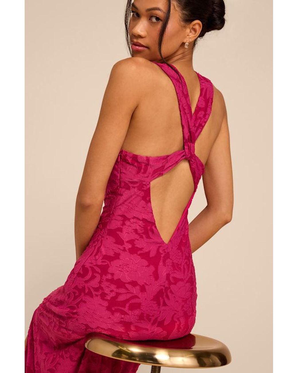 Lulus Red Danette Floral Jacquard Cutout Maxi Dress