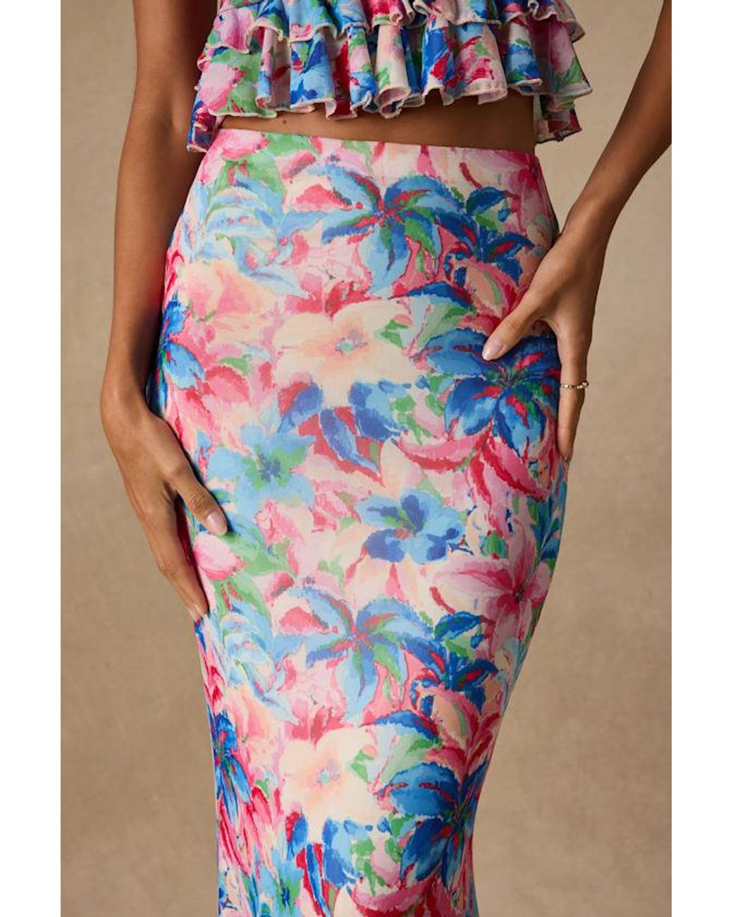 Lulus Blue Romina Multi Floral Mesh Maxi Skirt