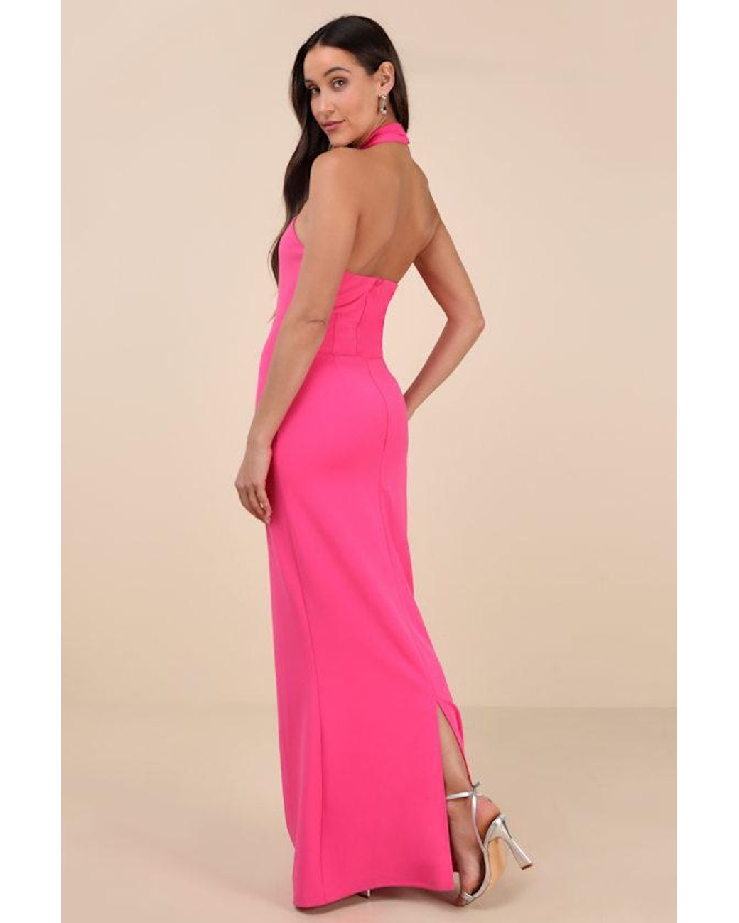 Lulus Pink Mesmerizing Perfection Halter Neck Backless Maxi Dress