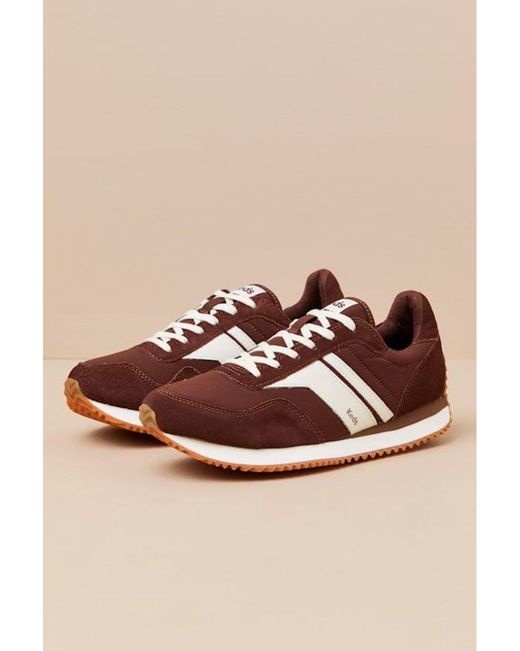 Keds Brown Rena And Cream Suede Leather Lace-Up Sneakers