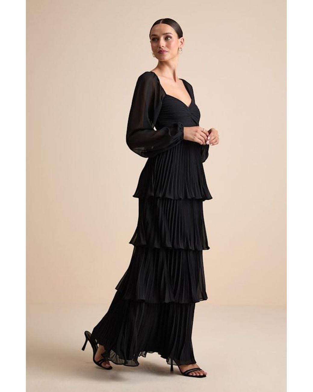 Lulus Black Impactful Elegance Tiered Balloon Sleeve Maxi Dress