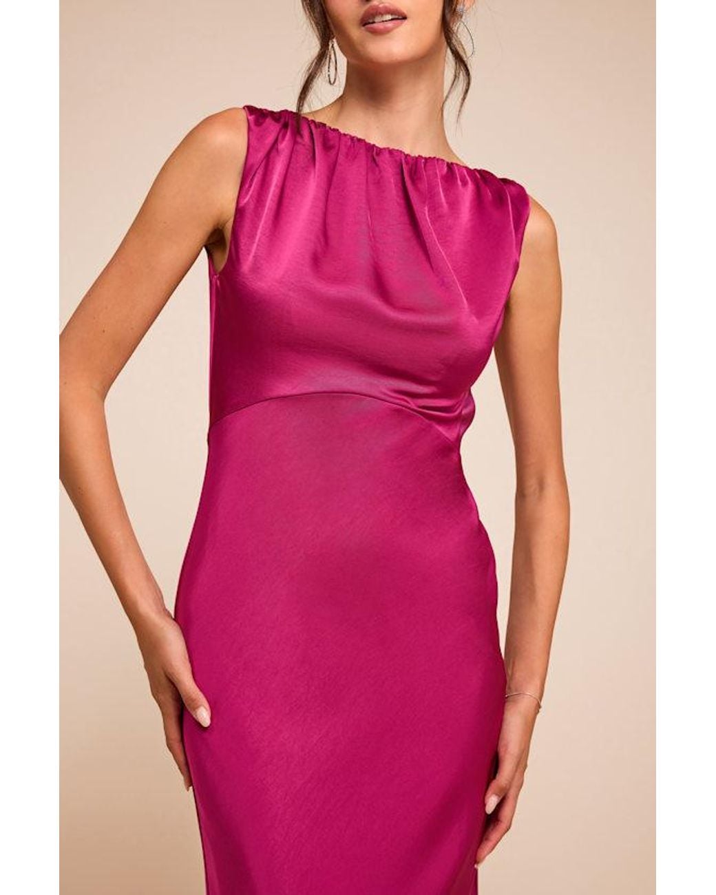 Lulus Pink Perla Satin Boat Neck Maxi Dress