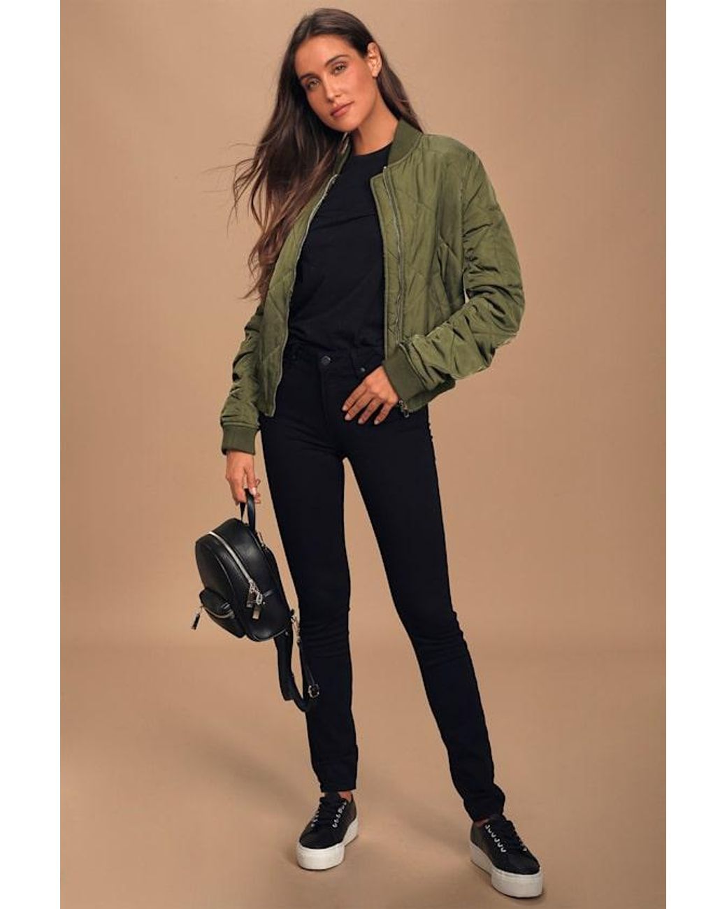 Lulus Green Style Expedition Quilted Bomber Jacket