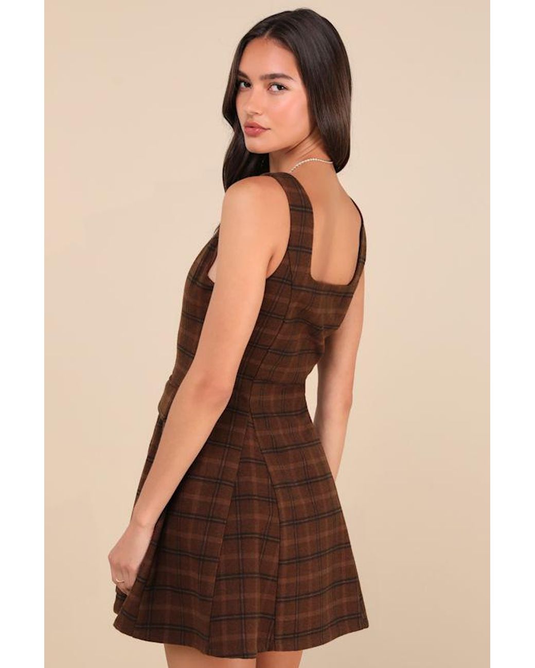 kala burgundy plaid button-front mini dress pockets real Red Tartan Pleated Button Front Dress – Sail to Sable main image 0