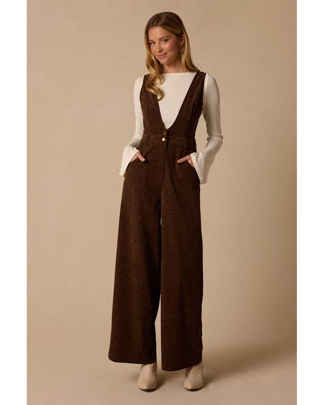 Lulus Natural West Village Floral Pinafore Jumpsuit