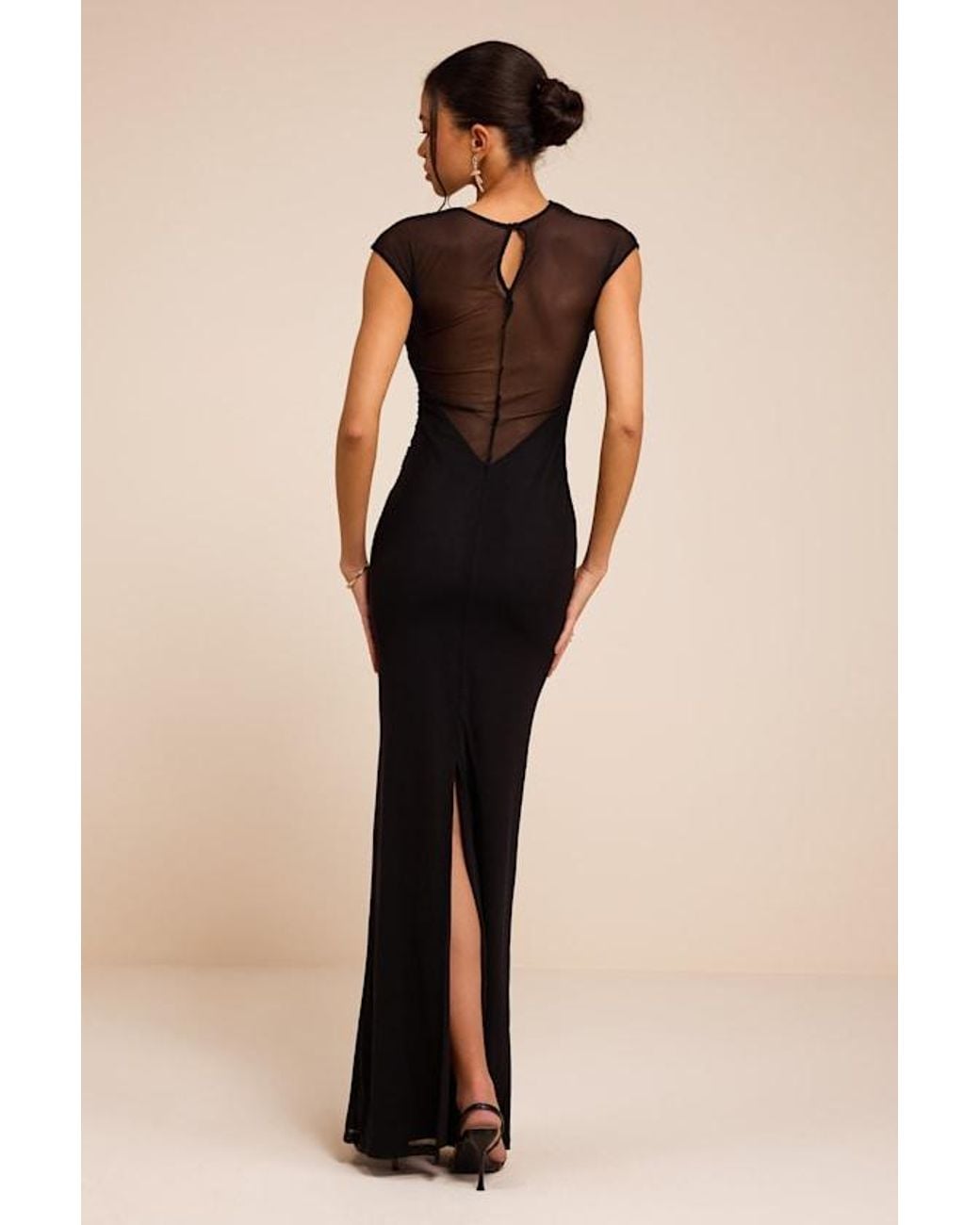 Lulus Black Avalee Mesh Cap Sleeve Maxi Dress