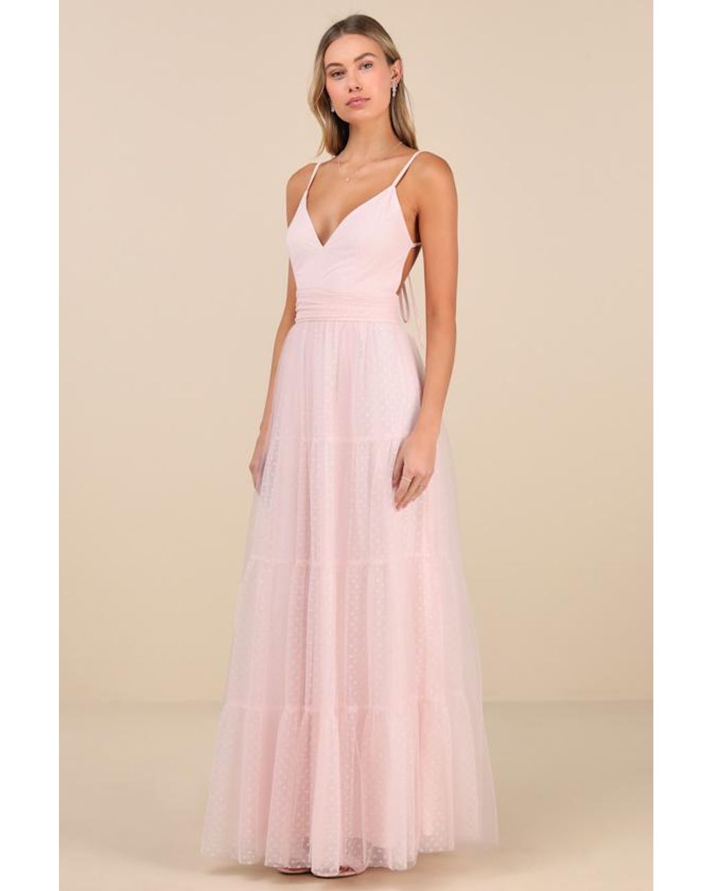 Lulus Pink Liana Swiss Dot Tulle Maxi Dress