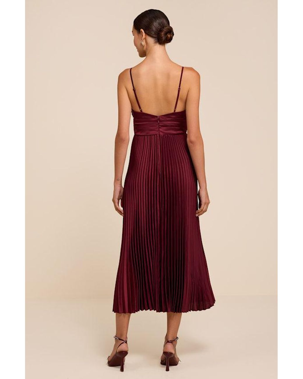Lulus Red Fabulous Perfection Satin Pleated Midi Dress