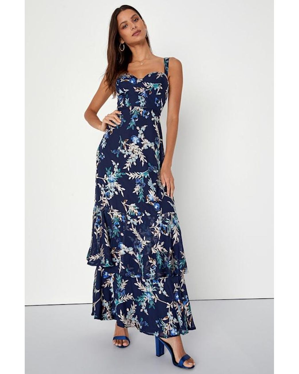 Lulus Blue Stunning Sweetness Floral Burnout Maxi Dress