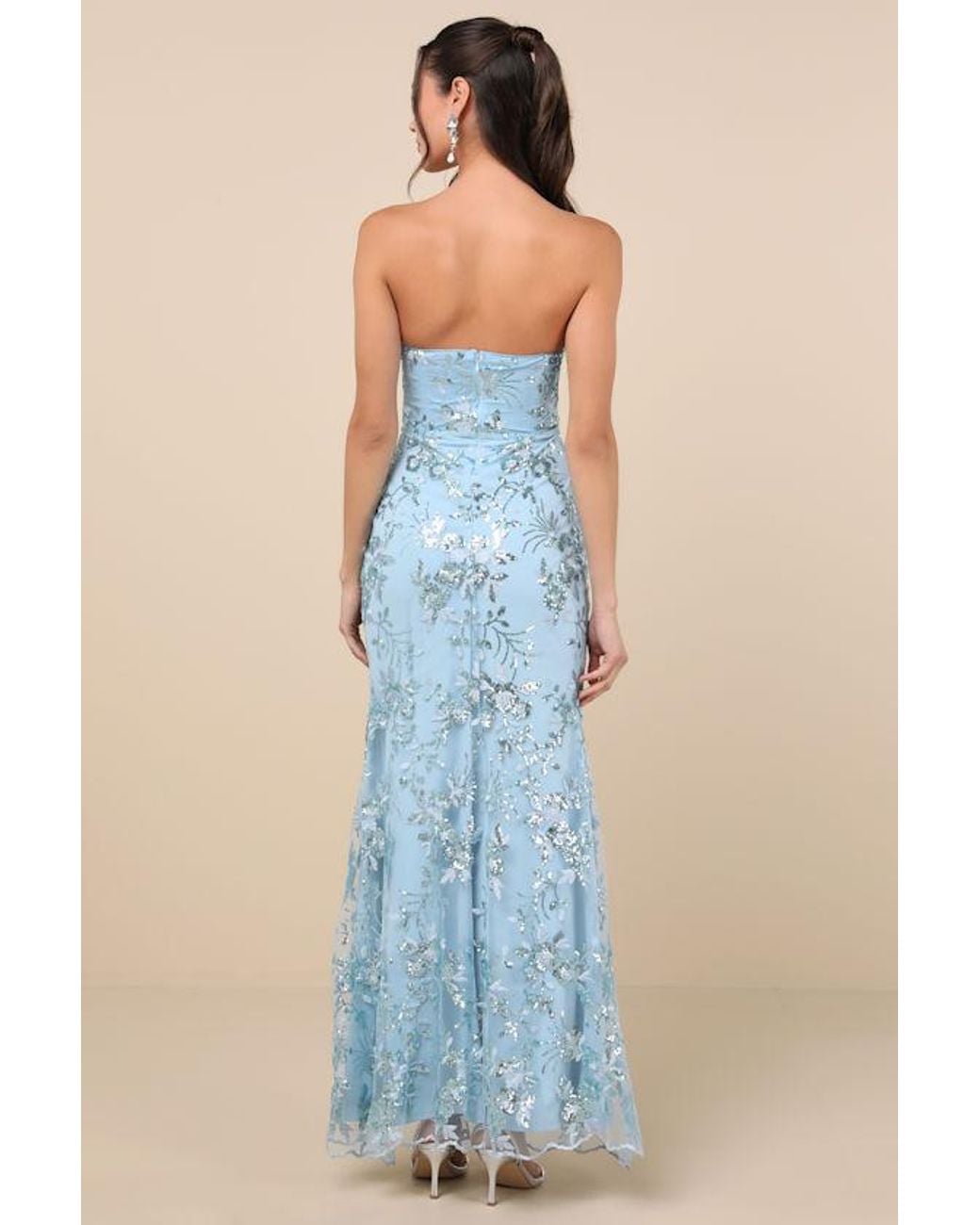 Lulus Blue Confident Sensation Sequin Strapless Bustier Maxi Dress
