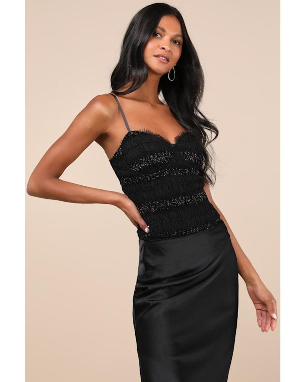 Lulus Cultivated Aesthetic Sequin Mesh Bustier Bodysuit in Black Lyst UK