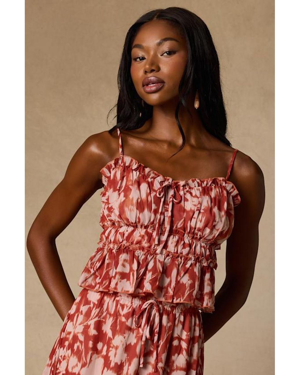 Lulus Brown Aleni Rust Floral Print Cami Top