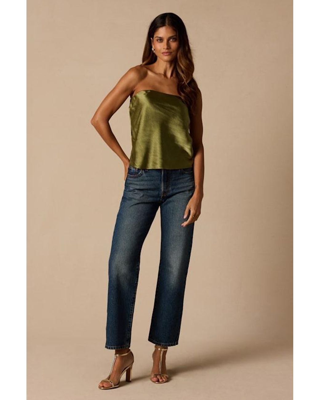 Lulus Green Lola Satin Cowl Back Top