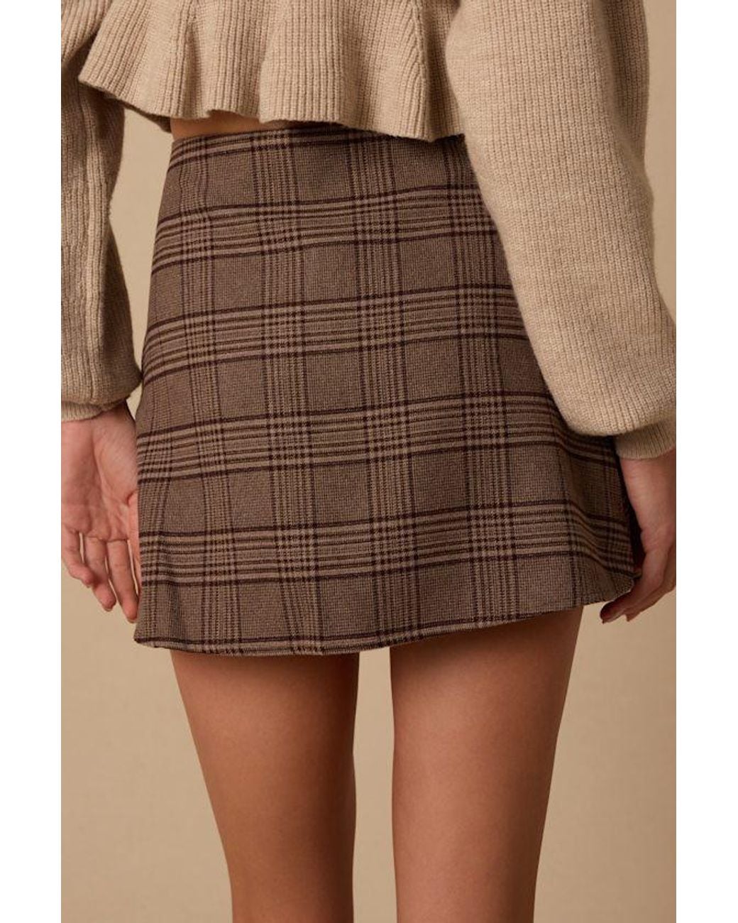 Lulus Brown Bennington Plaid Pleated Mini Skirt