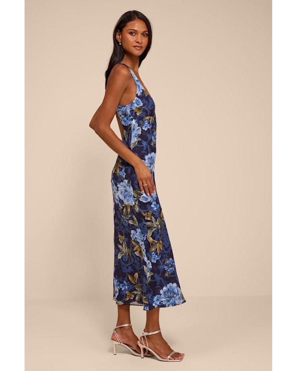 Lulus Blue Lilia Floral Scoop Neck Midi Dress