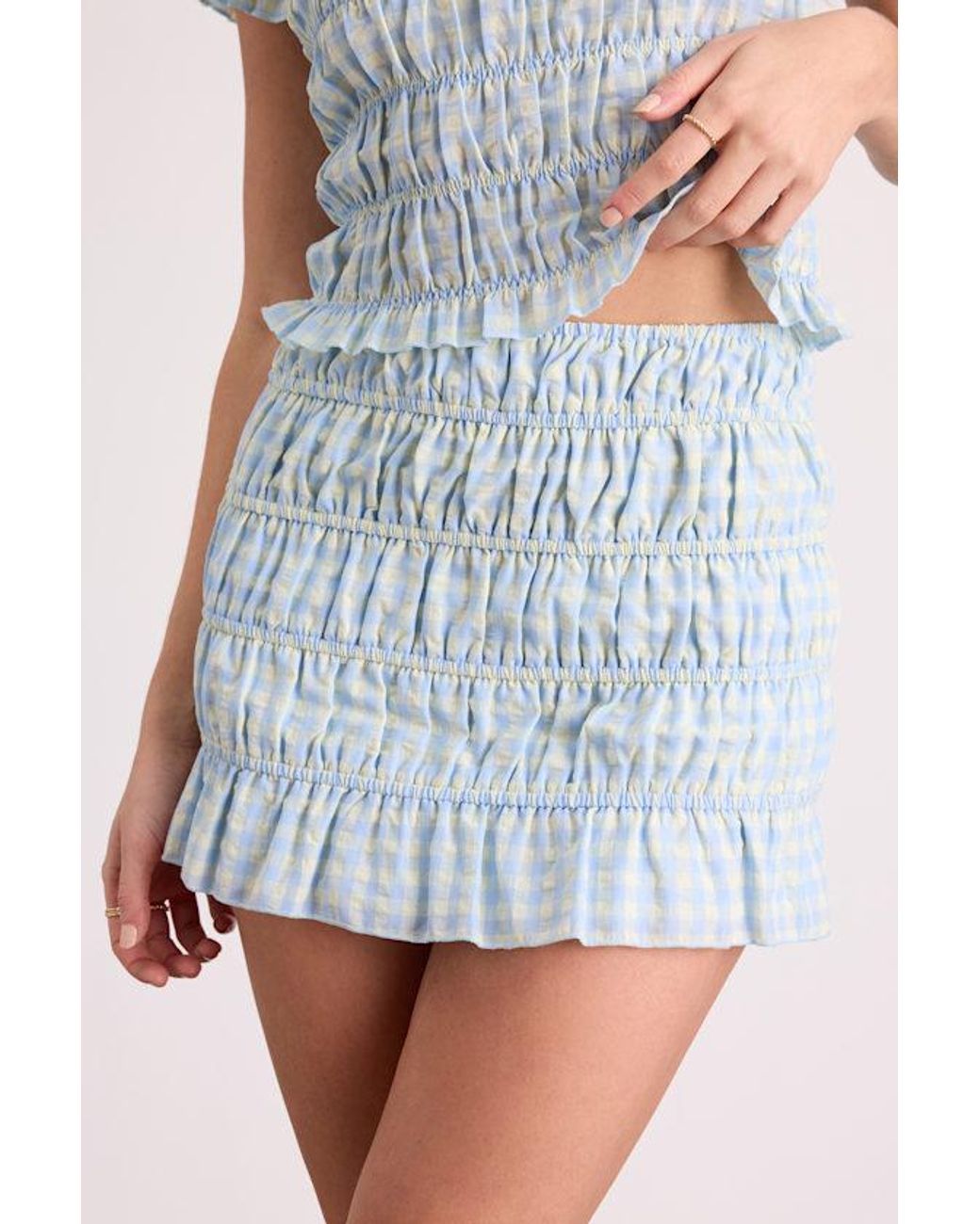 Lulus White Celera Gingham Smocked Mini Skirt