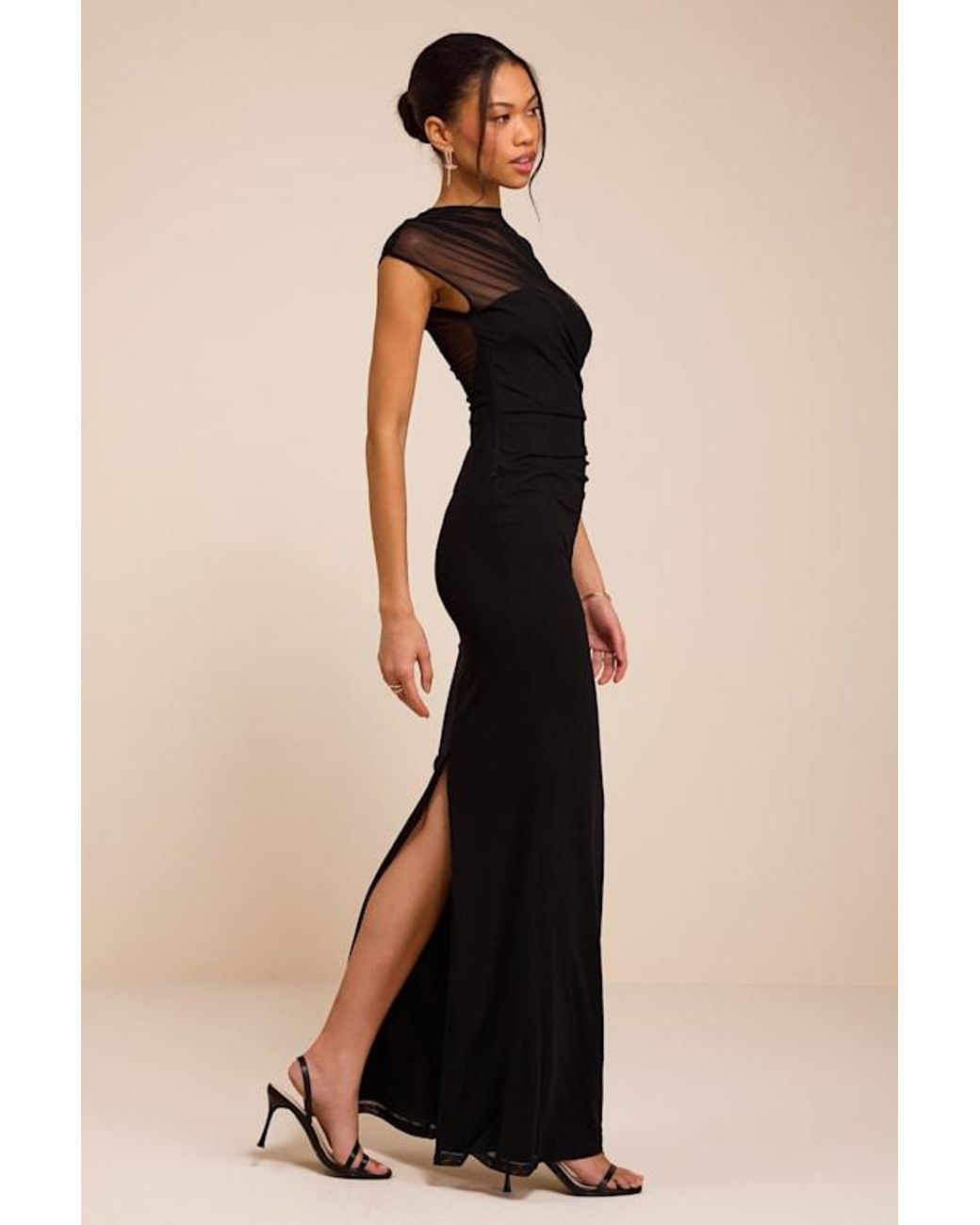 Lulus Black Avalee Mesh Cap Sleeve Maxi Dress