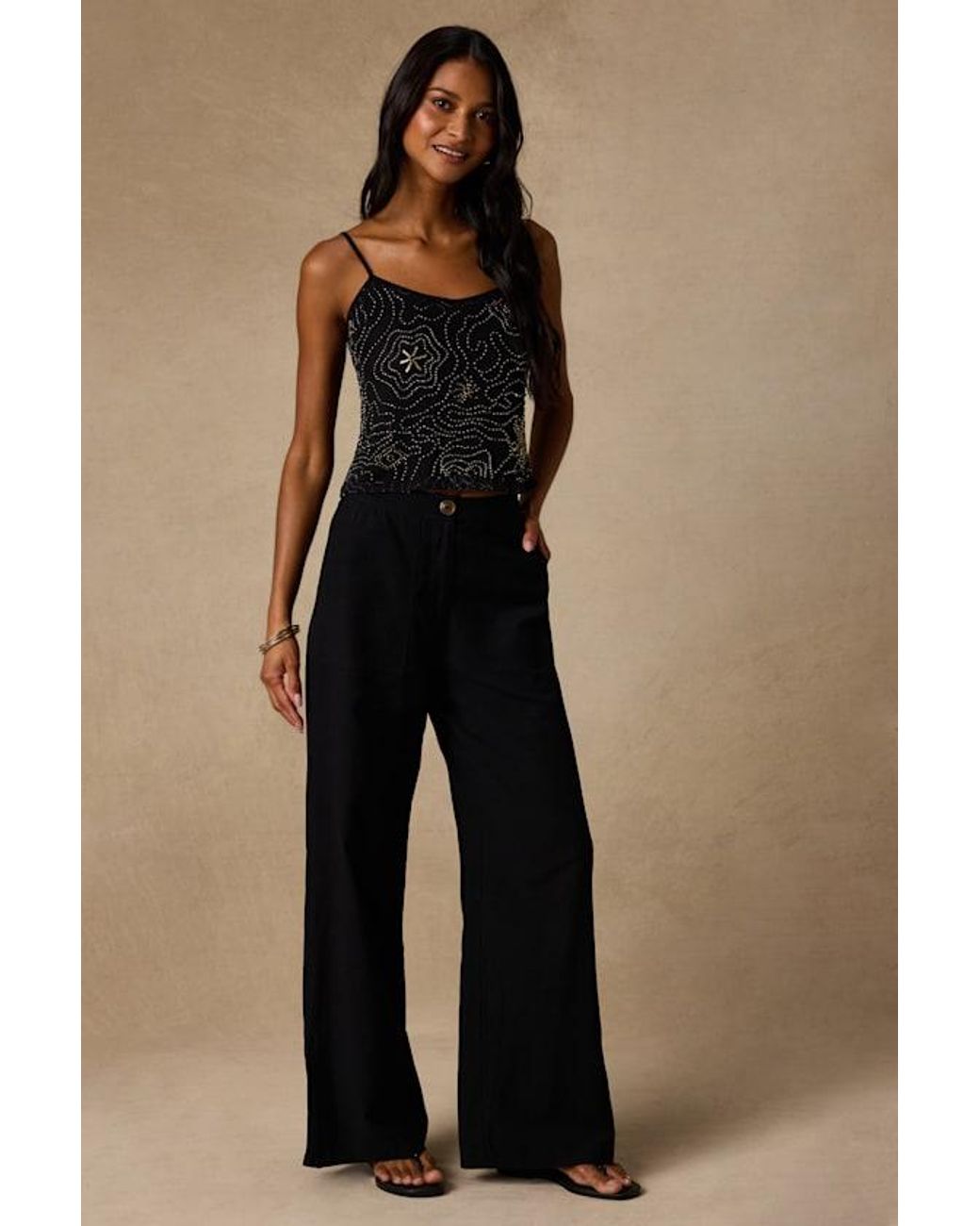 Lulus Black Abara Mesh Beaded Cami Top
