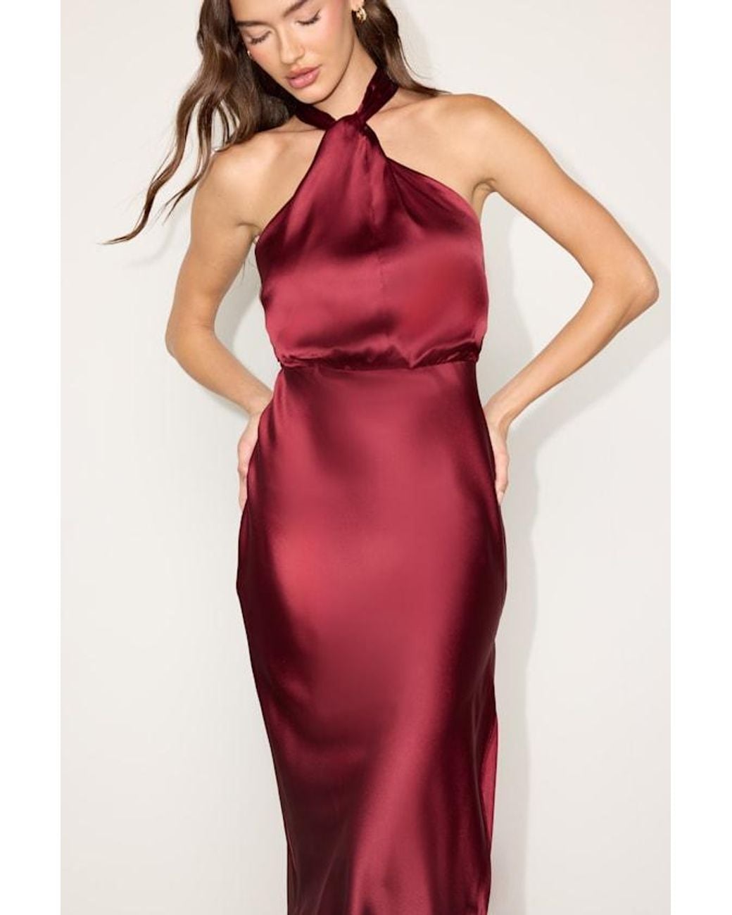 Lulus Red Jacey Satin Halter Midi Dress