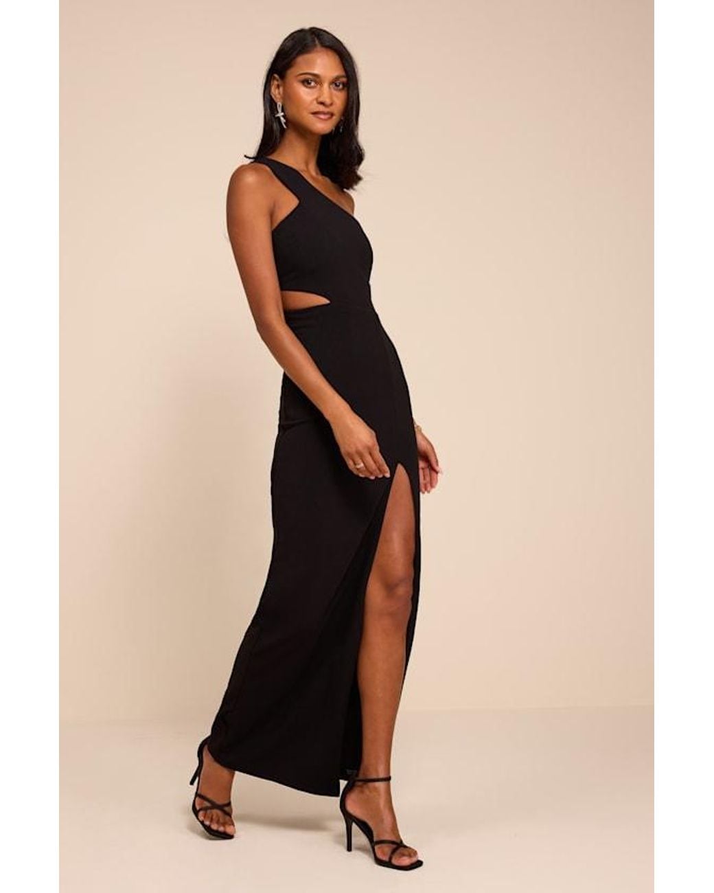 Lulus Black Show-Stopping Style One-Shoulder Cutout Maxi Dress