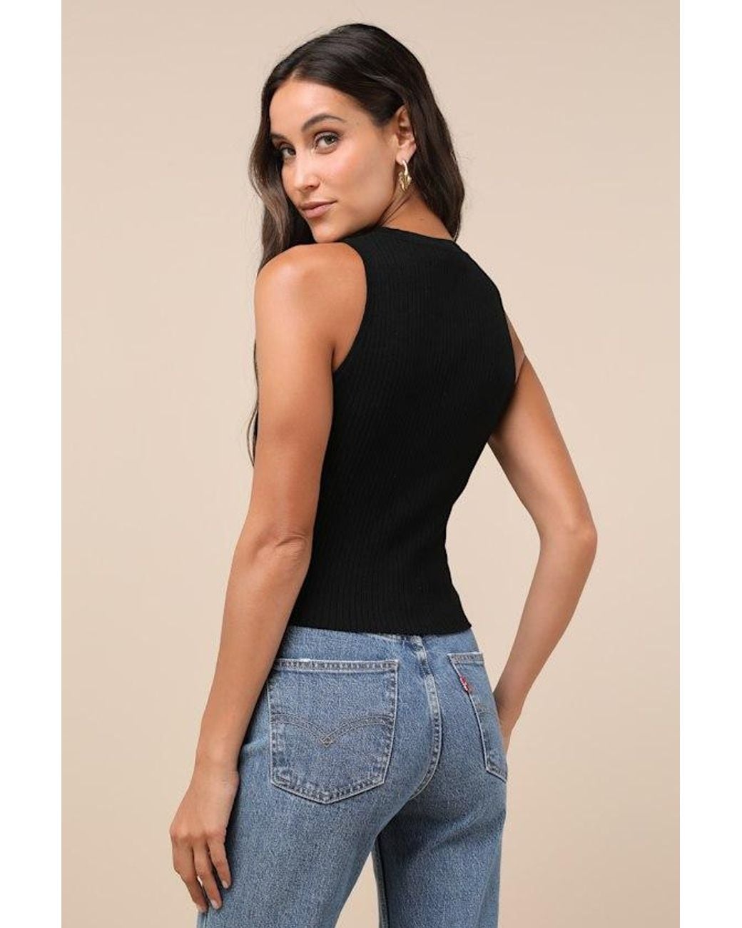 Lulus Blue Conceptually Chic Ribbed Knit Button-Front Tank Top