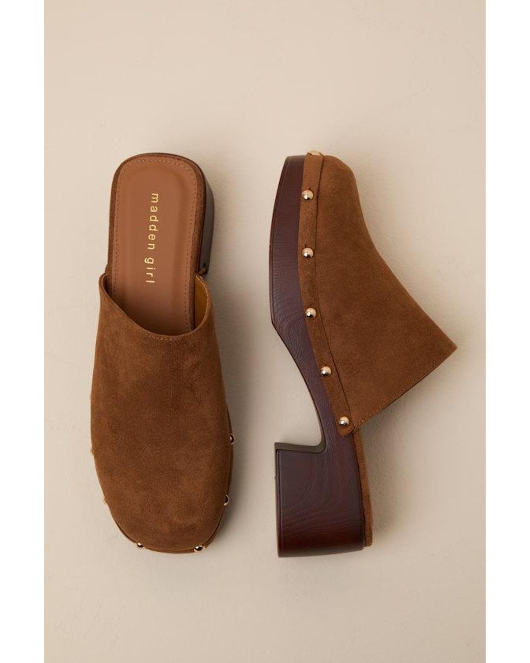Madden Girl Brown Chipper Cognac Suede Platform Clogs