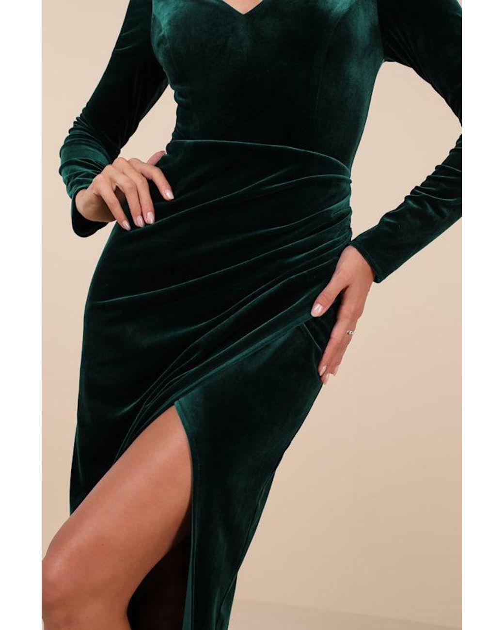 Lulus Black Forever Sensational Emerald Velvet Long Sleeve Maxi Dress