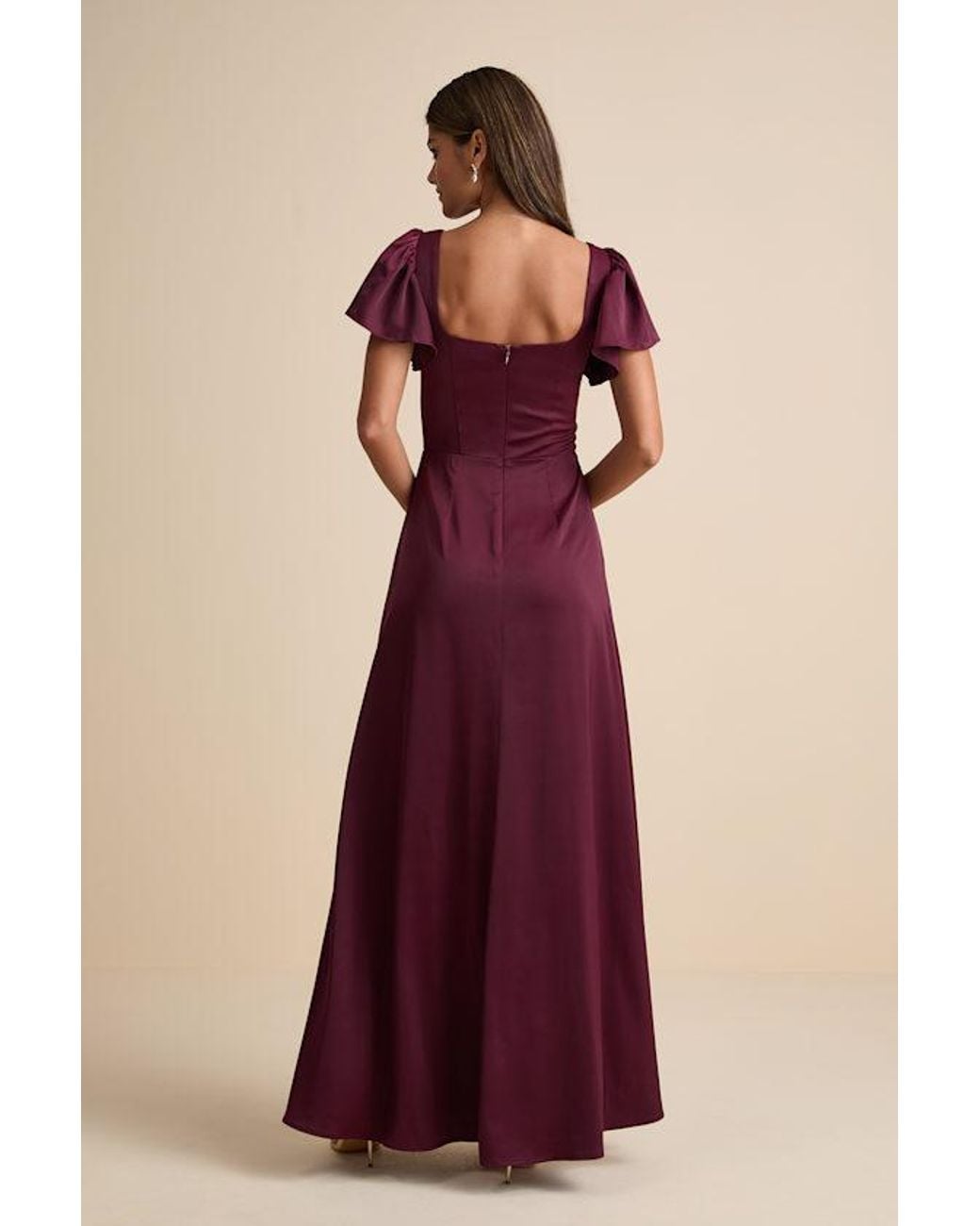 Lulus Purple Ultimate Sweetness Plum Satin Flutter Sleeve Maxi Dress