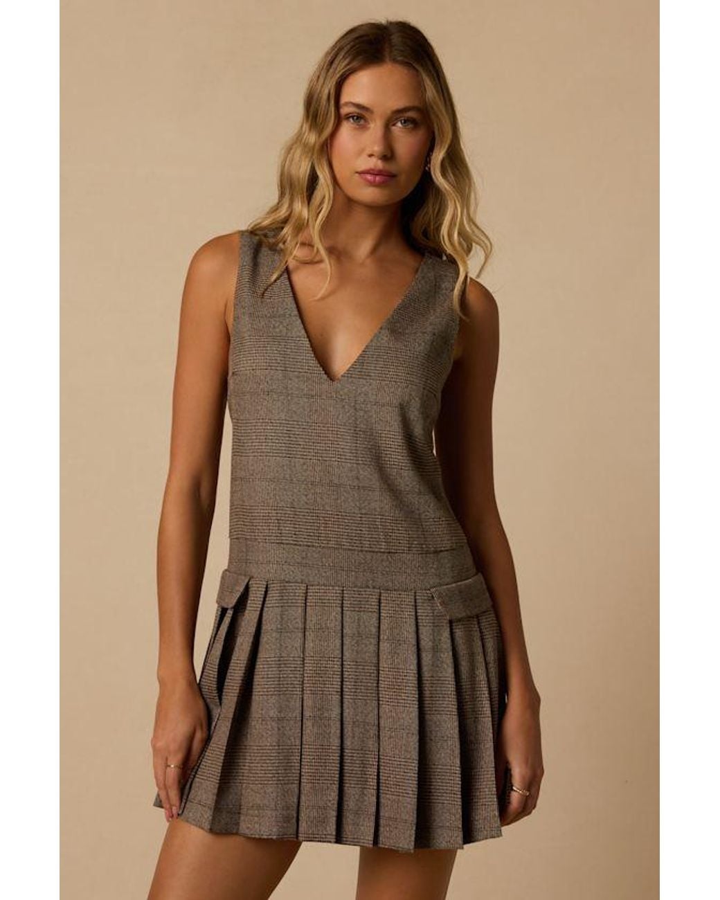 Lulus Brown Woolridge Plaid Drop Waist Mini Dress