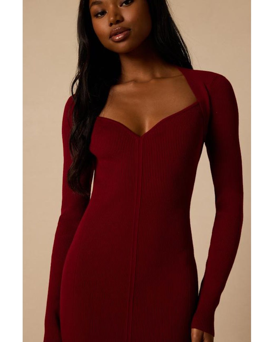 Lulus Red Adoring Me Long Sleeve Ribbed Knit Midi Dress