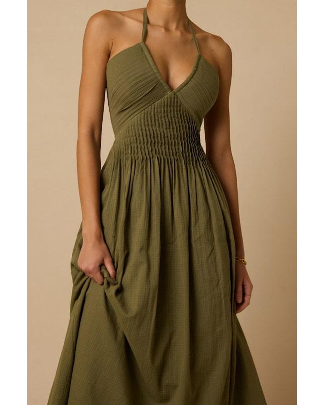 Lulus Green Kylene Pleated Halter Maxi Dress