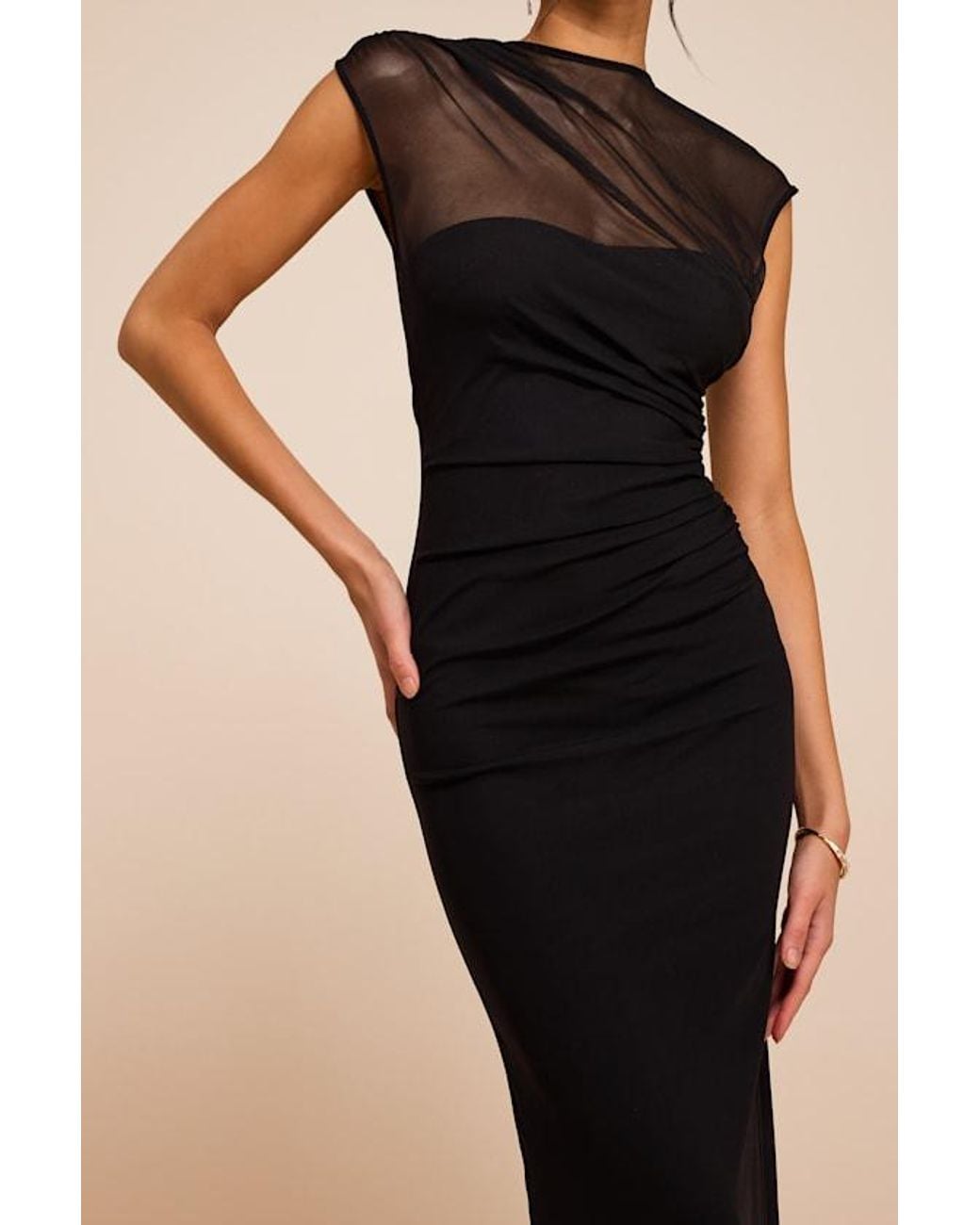 Lulus Black Avalee Mesh Cap Sleeve Maxi Dress