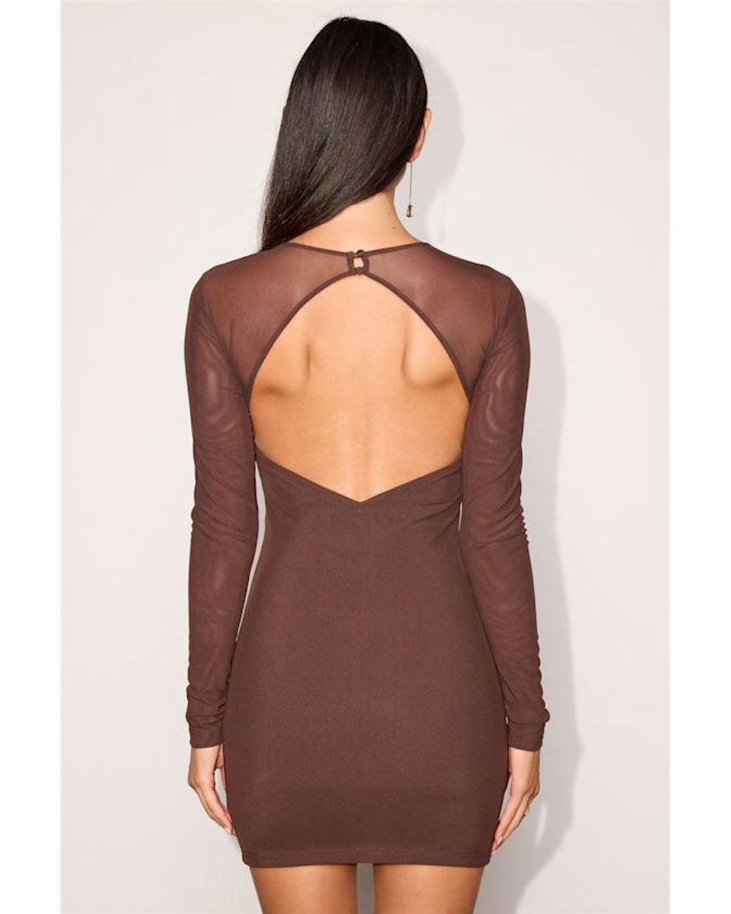 Lulus Brown Maurice Mesh Long Sleeve Bodycon Dress