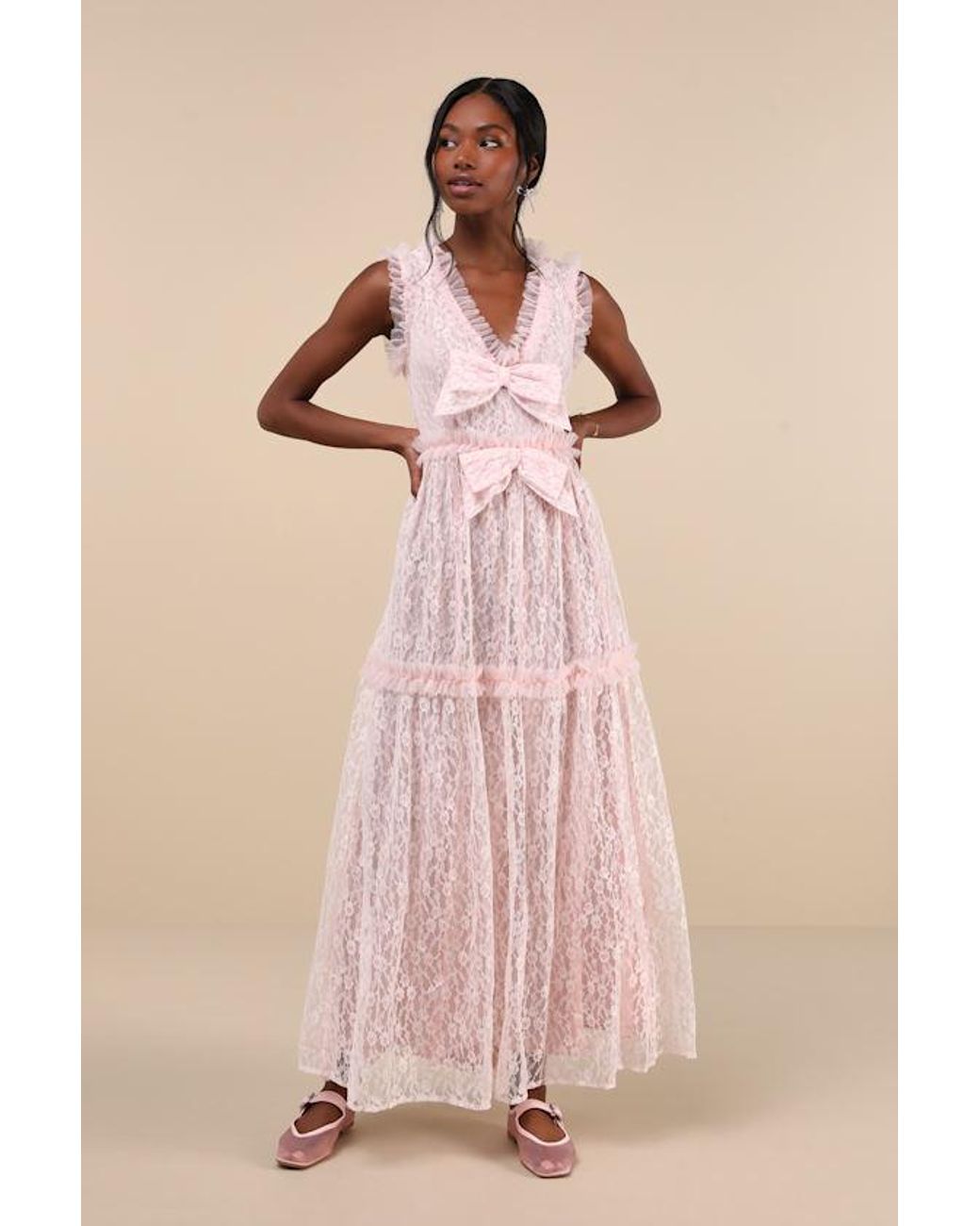knee length dresses for ladies Reverie Ruffle Midi Dress Baby Pink / S
