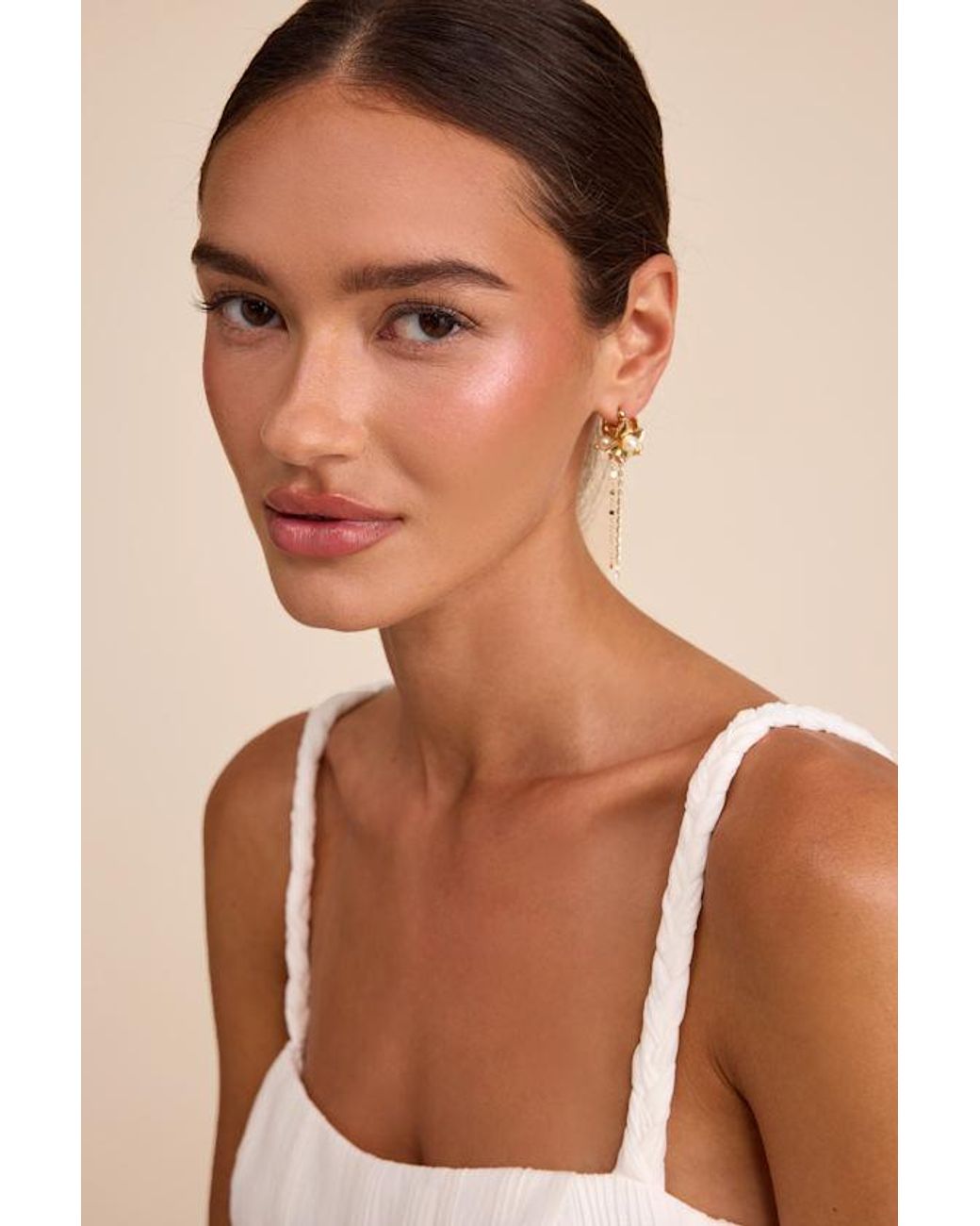 Lulus Natural Miley Floral Pearl Statement Earrings