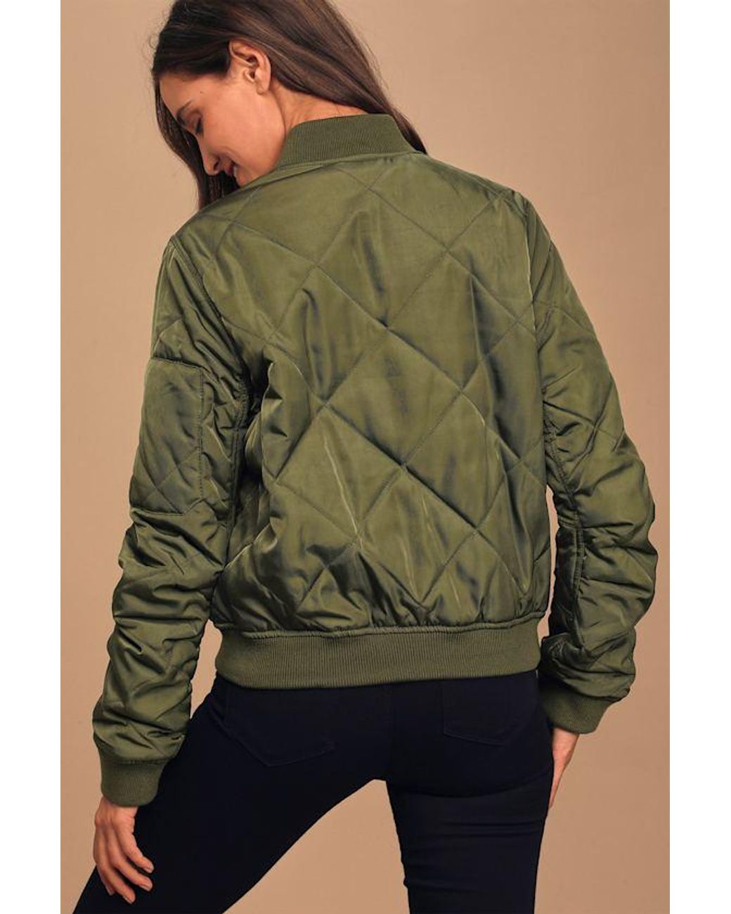 Lulus Green Style Expedition Quilted Bomber Jacket