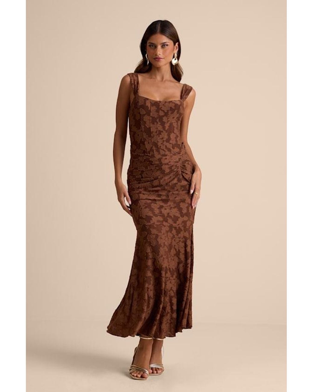 Lulus Natural Celeste Floral Burnout Bustier Maxi Dress