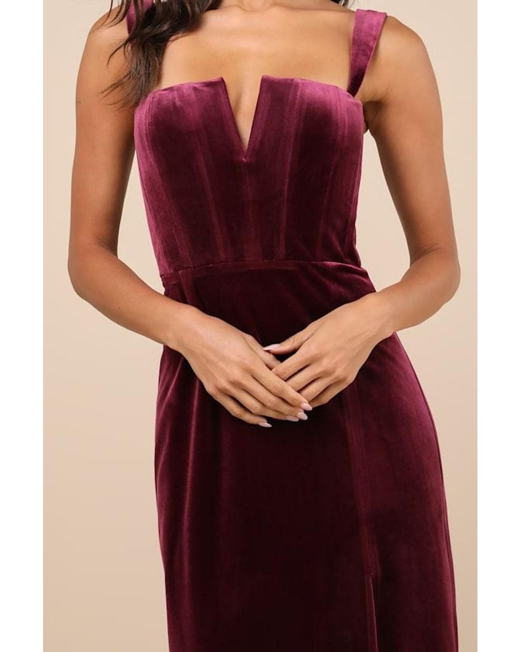 Lulus Purple Pristine Luxury Dark Berry Velvet Bustier Maxi Dress