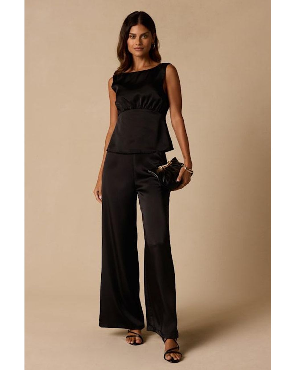 Lulus Black Arquette Satin Cowl Back Tank Top