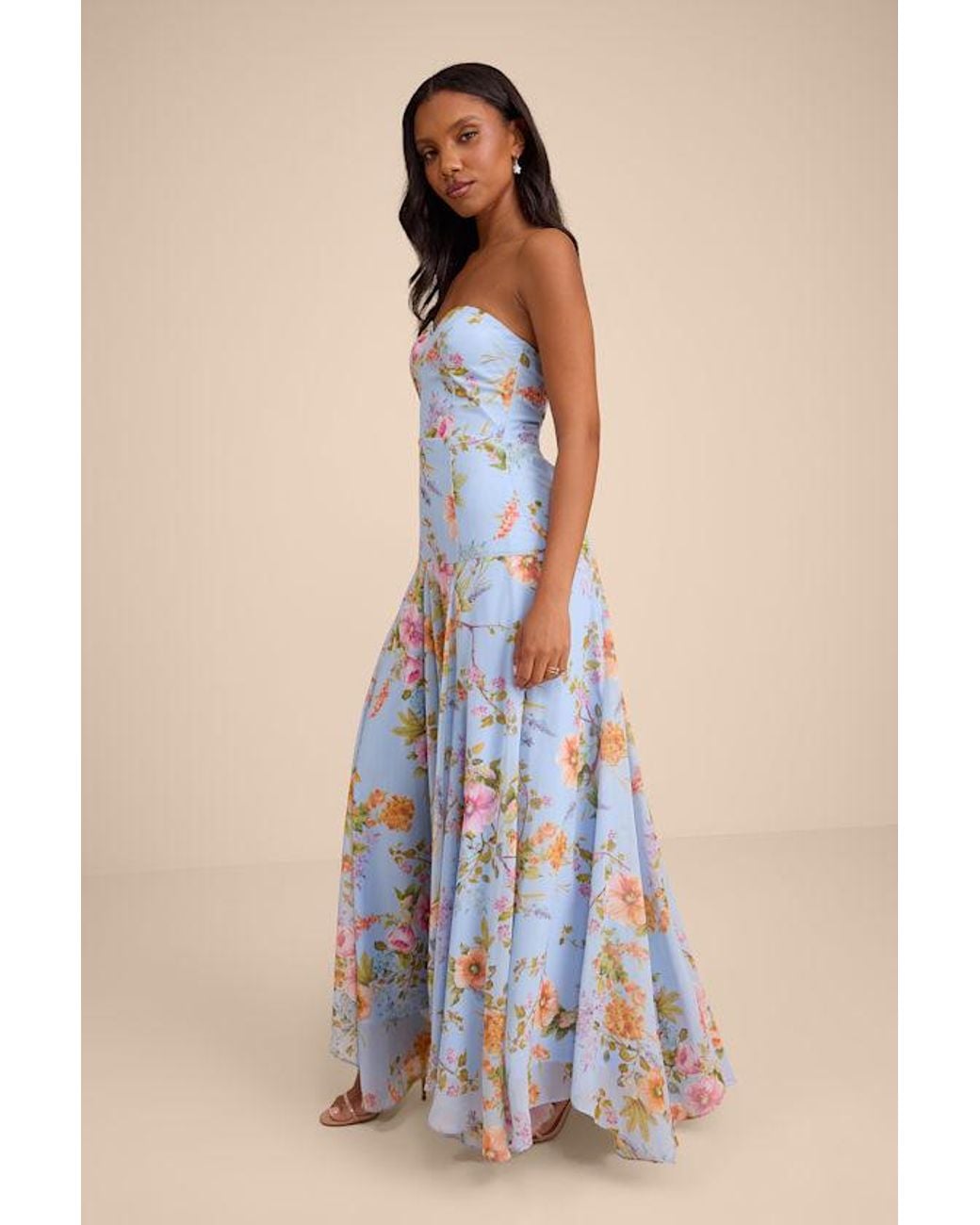 Lulus Blue Alandria Floral Drop Waist Maxi Dress