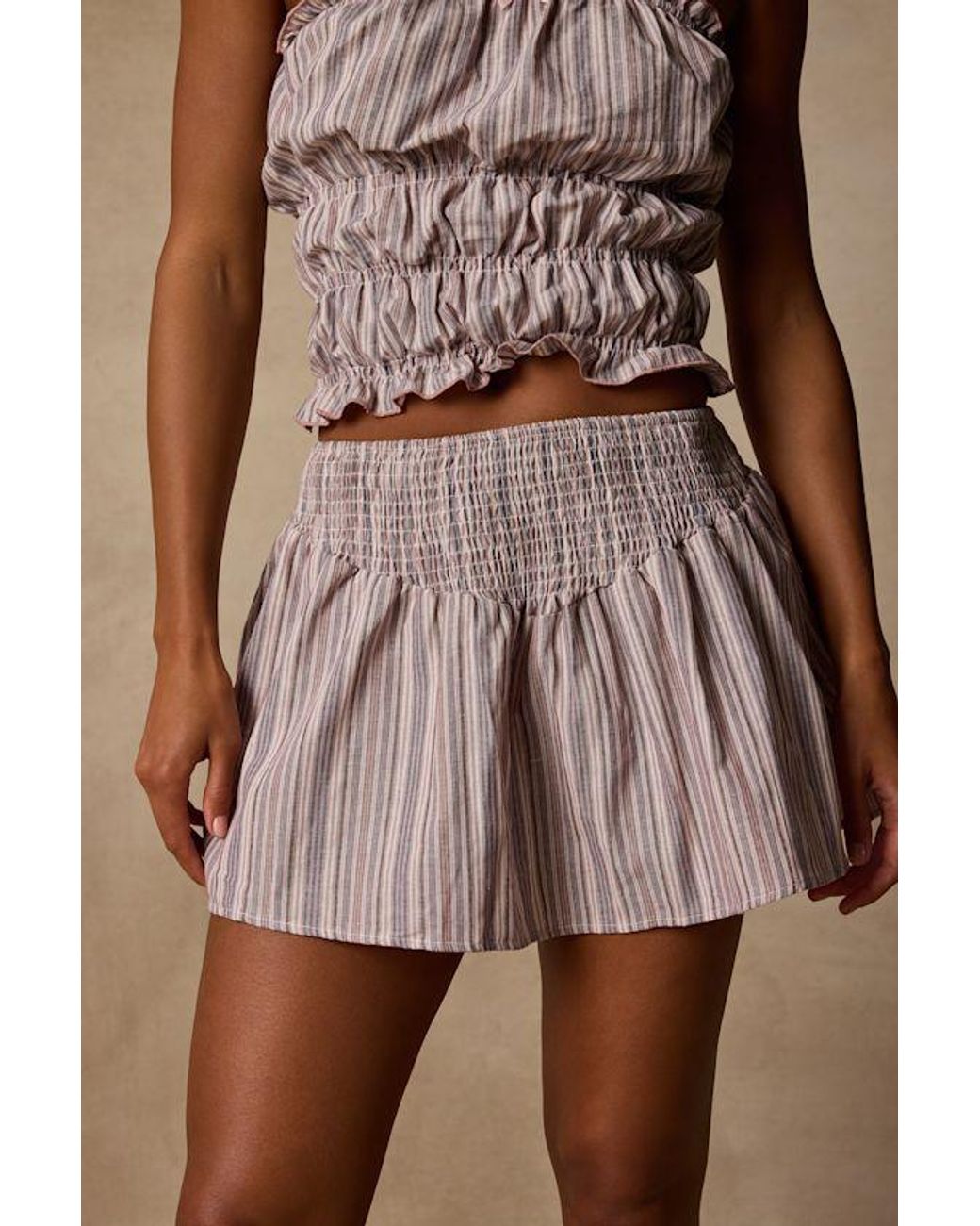 Daisy Street Brown Honeysuckle Striped Smocked Mini Skirt
