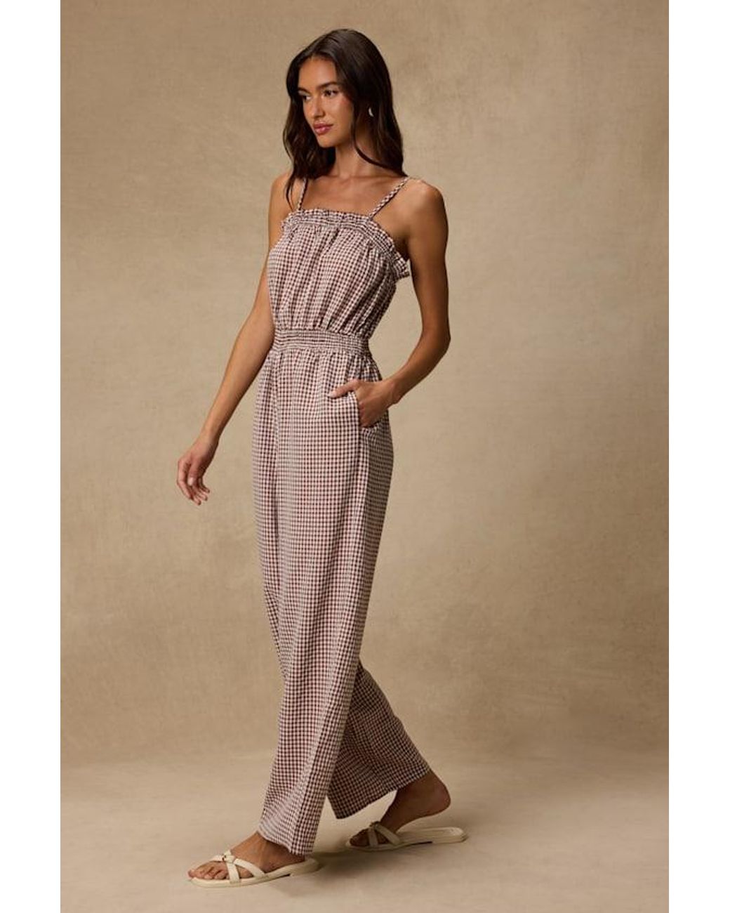 Lulus Pink Dylan Gingham Wide-Leg Jumpsuit