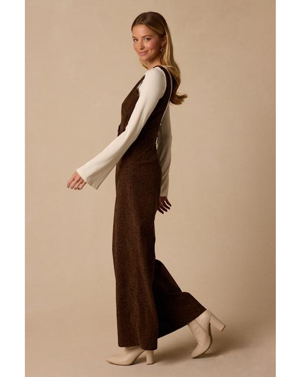 Lulus Natural West Village Floral Pinafore Jumpsuit