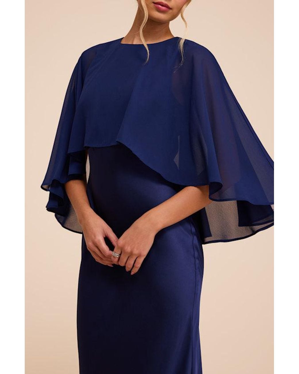 Lulus Blue Fowler Satin Cape Maxi Dress