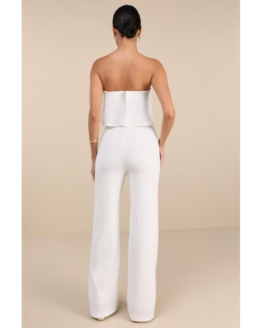 Lulus White Power Of Love Strapless Jumpsuit