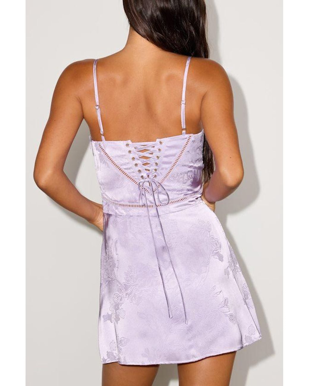 Lulus Purple Elin Floral Jacquard Lace-Up Mini Dress