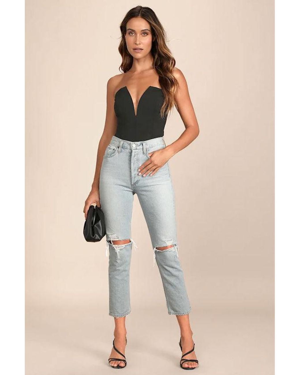 Lulus Blue Babe Alert Notched Strapless Bodysuit